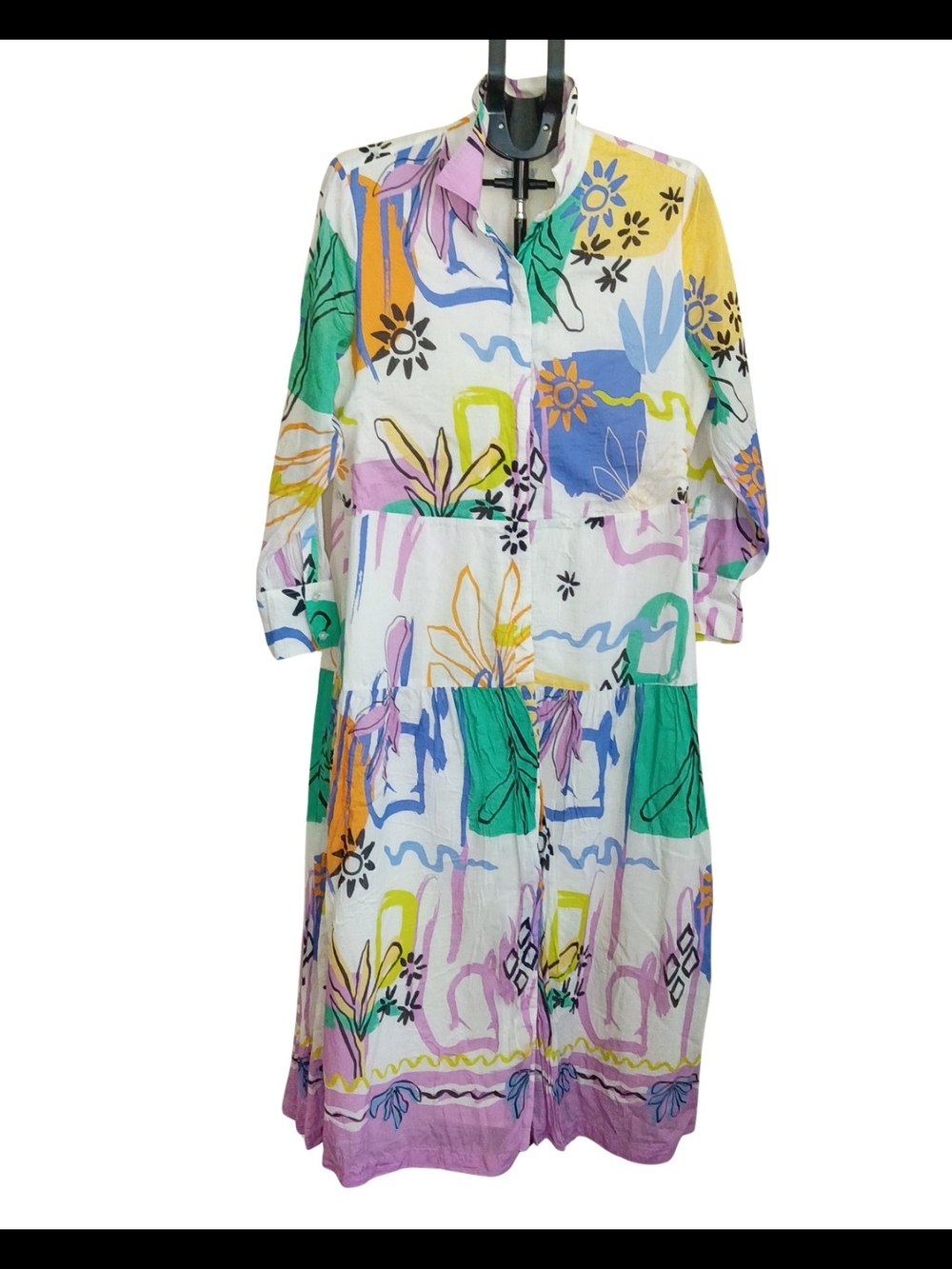 Artsy​Chico's Luxury Silk Cotton Abstract ArtToWear Work Boho Maxi Dress Size 3